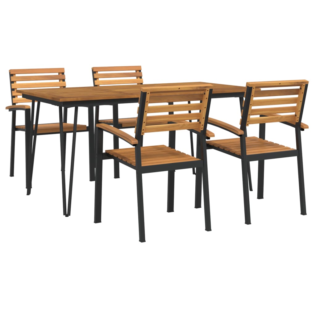 5 Piece Patio Dining Set Solid Wood Acacia and Metal