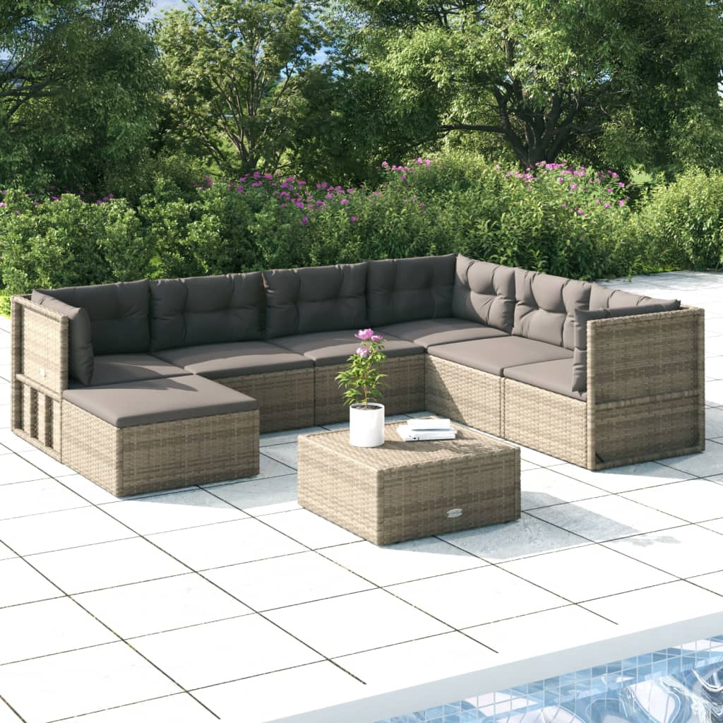 7 Piece Patio Lounge Set with Cushions Gray Poly Rattan