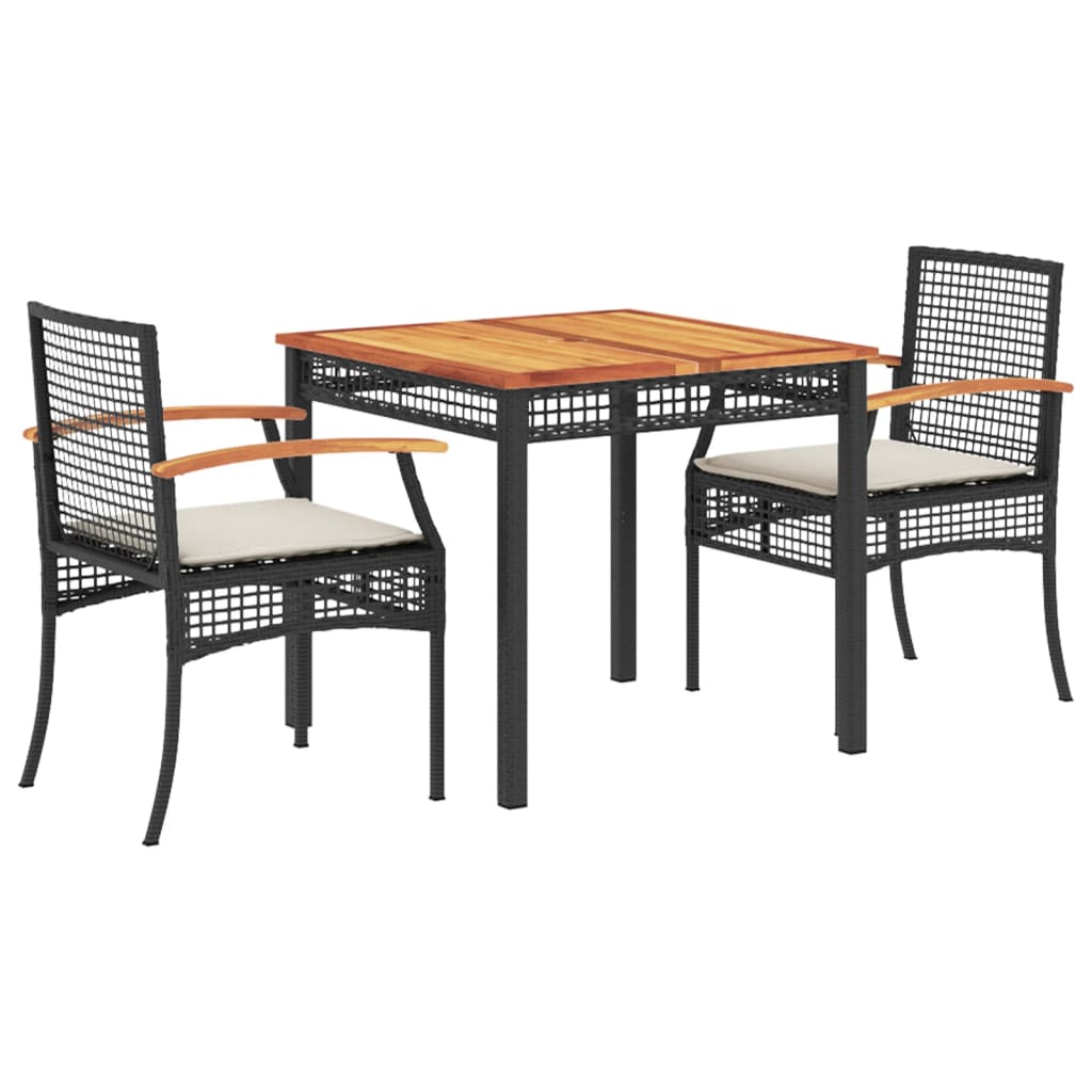 3 Piece Patio Dining Set with Cushions Black Poly Rattan