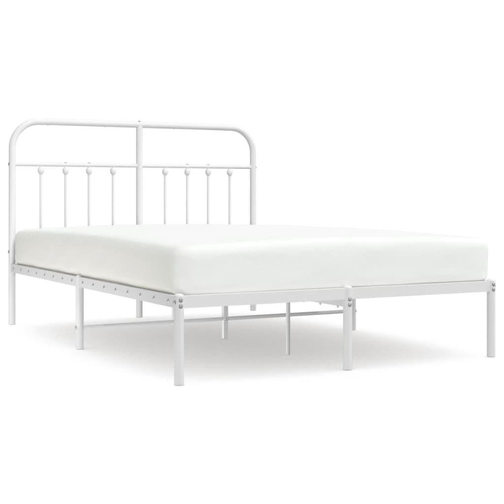 Metal Bed Frame without Mattress with Headboard White 53.1"x74.8"