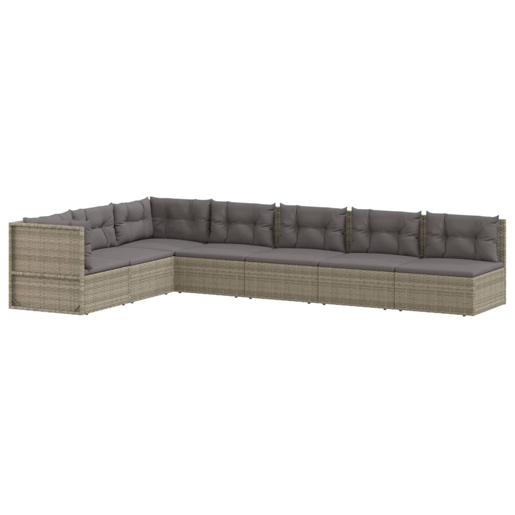 7 Piece Patio Lounge Set with Cushions Gray Poly Rattan