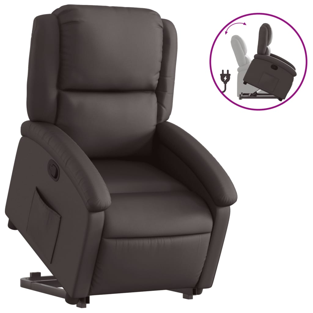 Stand up Recliner Chair Dark Brown Real Leather