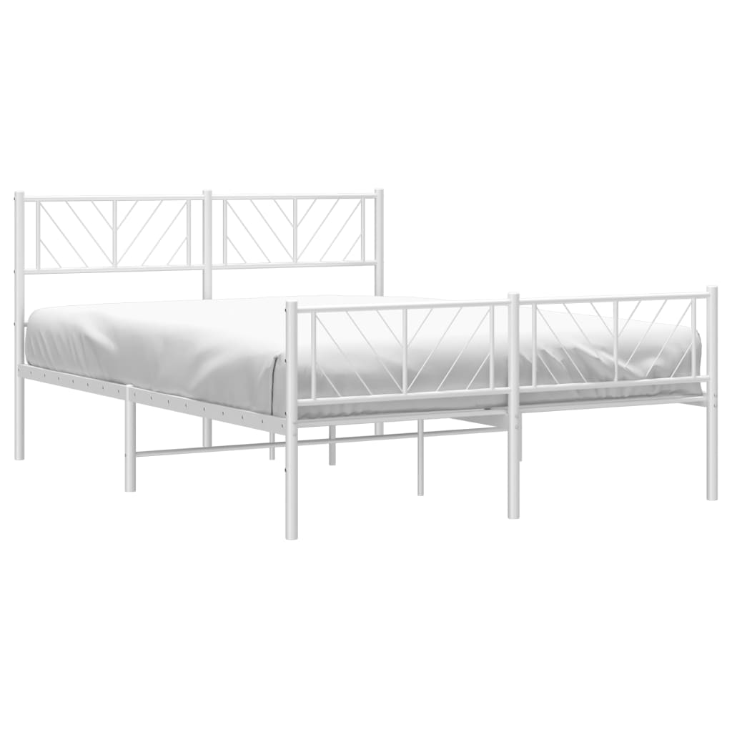 Metal Bed Frame without Mattress with Footboard White 53.1"x74.8"