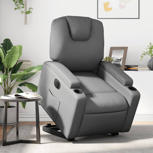 Electric Stand up Recliner Chair Gray Faux Leather