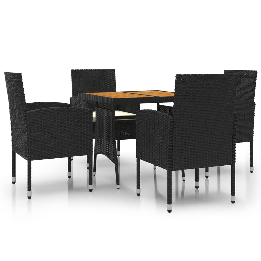 5 Piece Patio Dining Set Poly Rattan Black