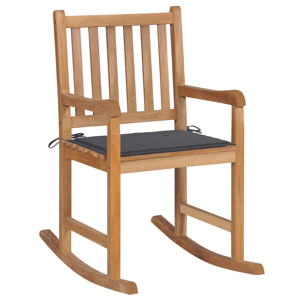 Rocking Chair with Beige Cushion Solid Teak Wood