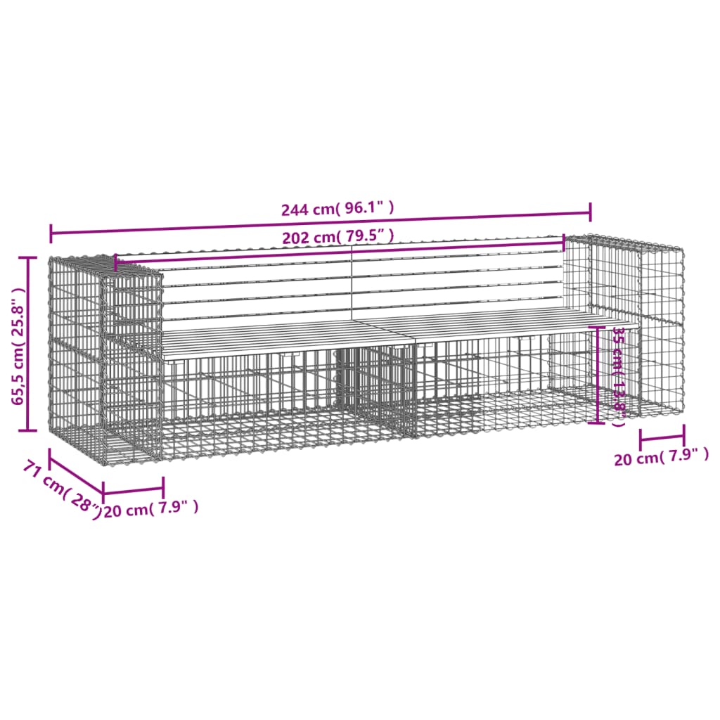 Patio Bench Gabion Design 96.1"x28"x25.8" Solid Wood Douglas