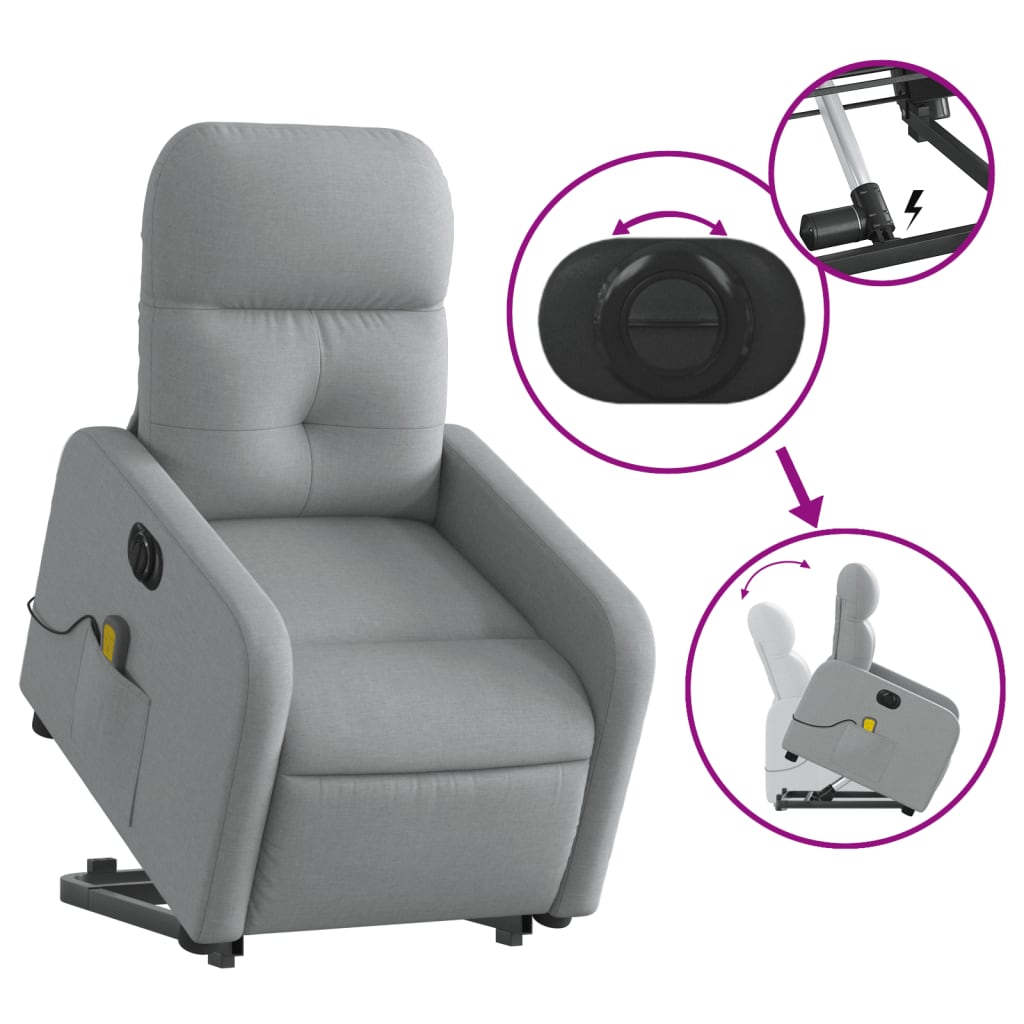 Electric Stand up Massage Recliner Chair Light Gray Fabric