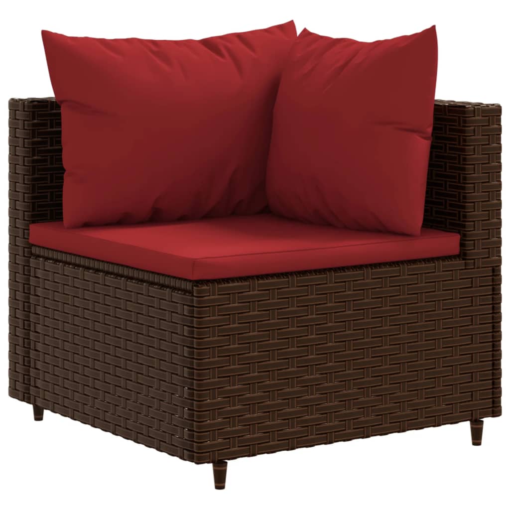 6 Piece Patio Lounge Set with Cushions Brown Poly Rattan