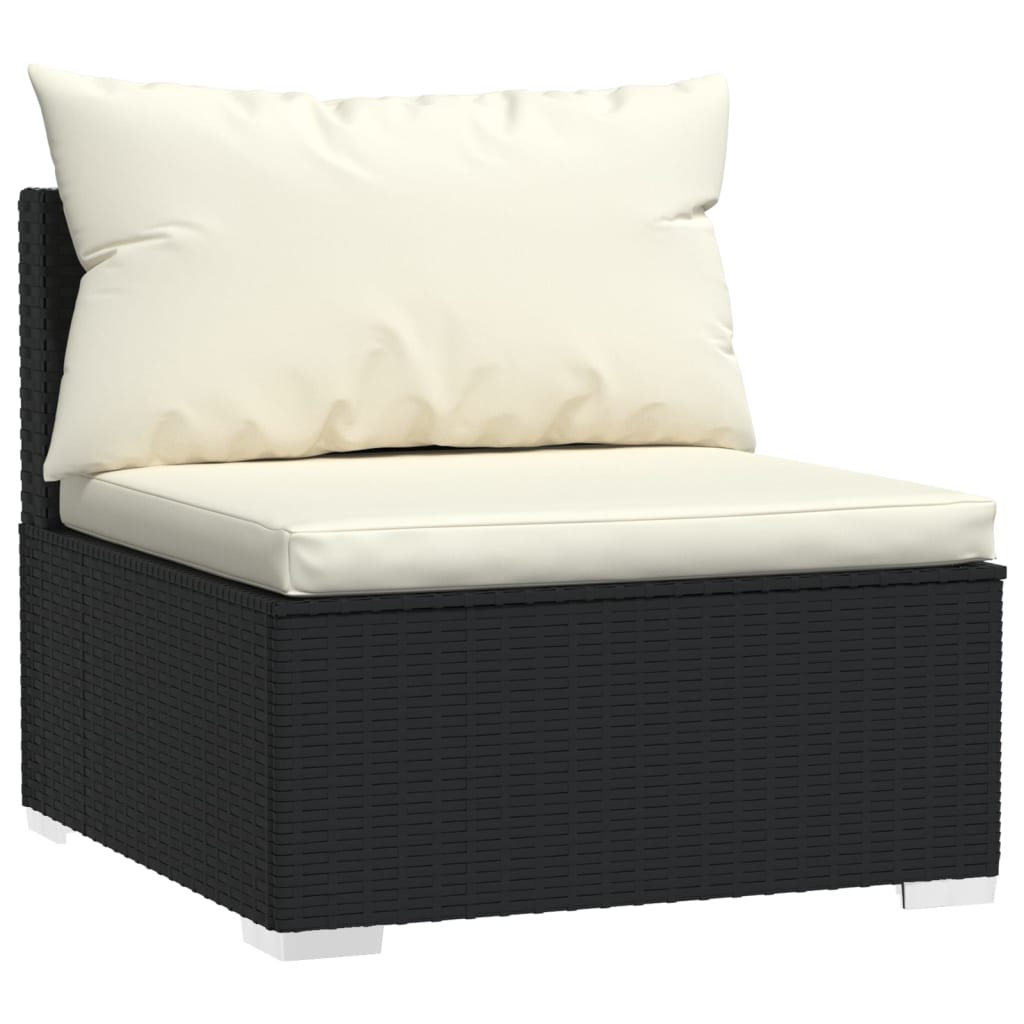 3 Seat Patio Sofa with Cushions Black Poly Rattan