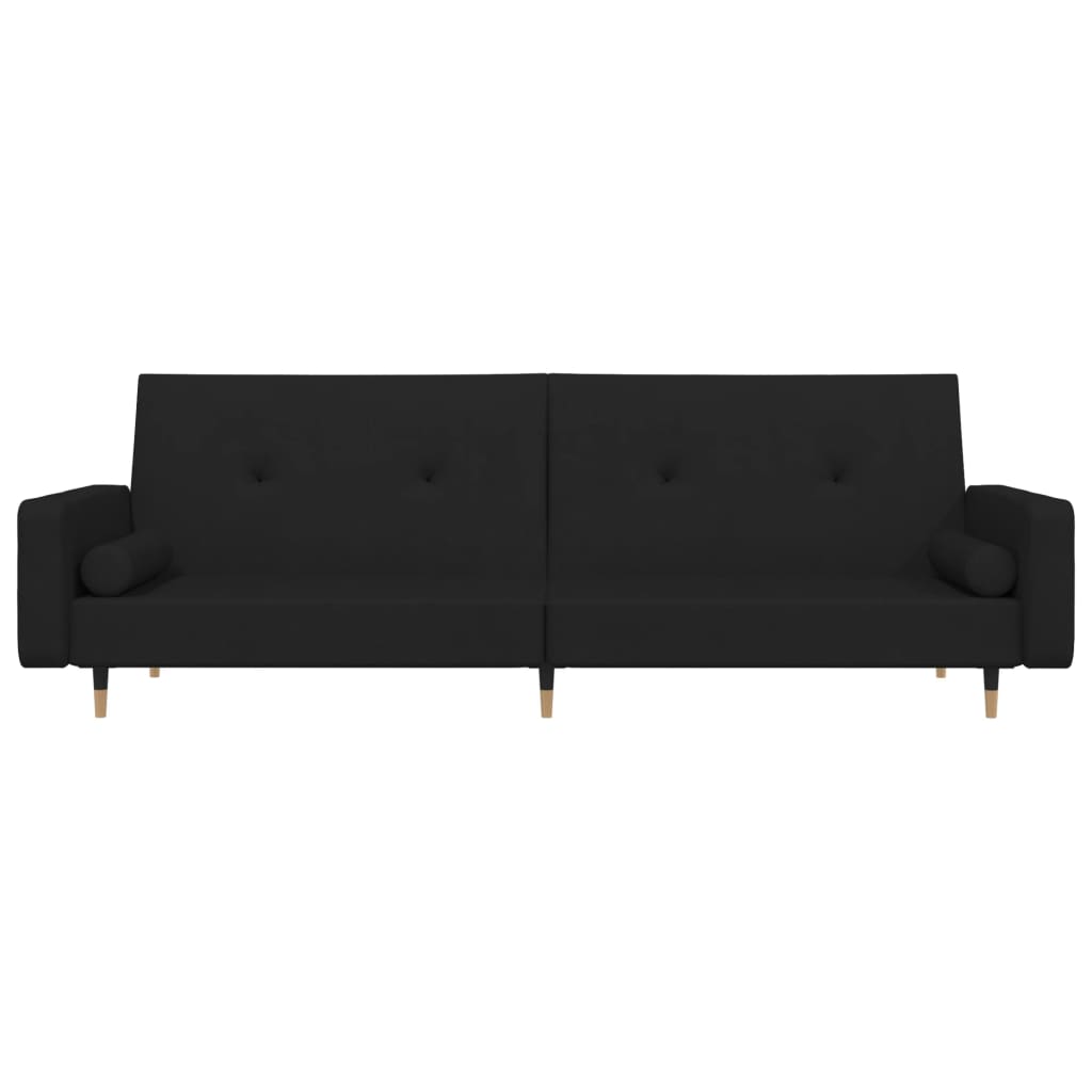 2-Seater Sofa Bed with Two Pillows Black Velvet