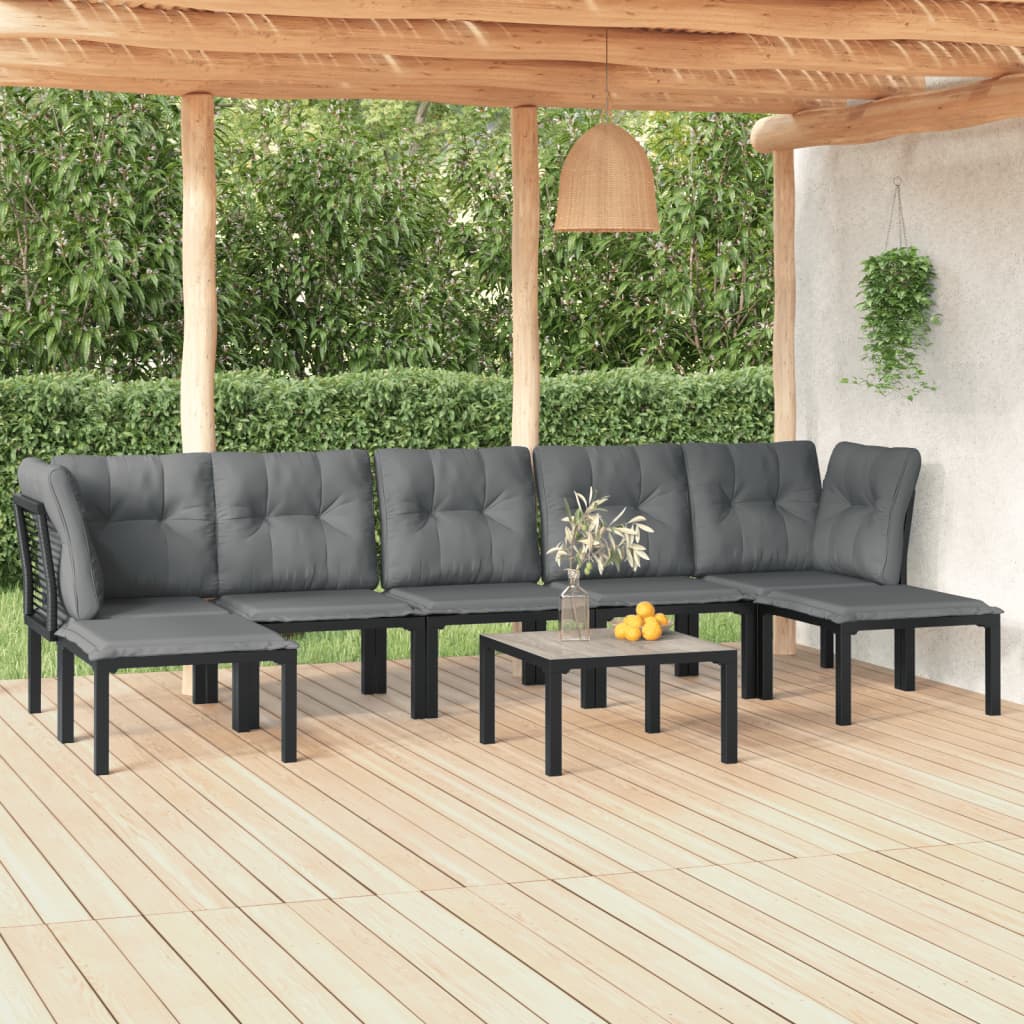 8 Piece Patio Lounge Set Black and Gray Poly Rattan