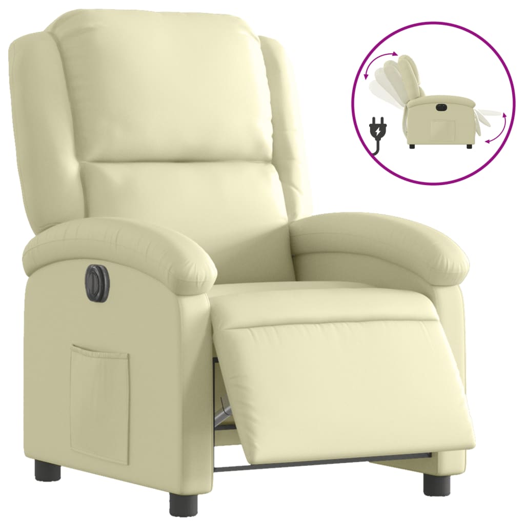 Electric Recliner Chair Cream Real Leather