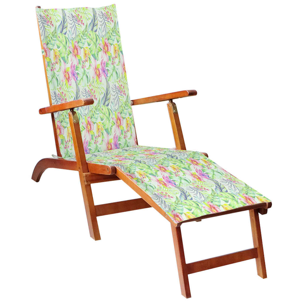 Patio Deck Chair with Footrest and Cushion Solid Acacia Wood