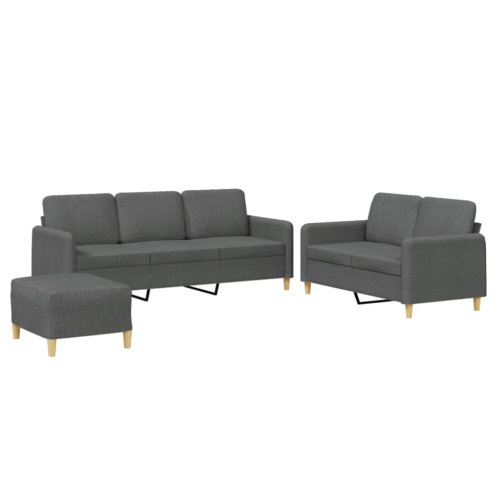 3 Piece Sofa Set with Cushions Dark Gray Fabric