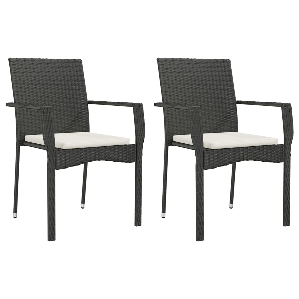 Patio Chairs with Cushions 2 pcs Poly Rattan Black