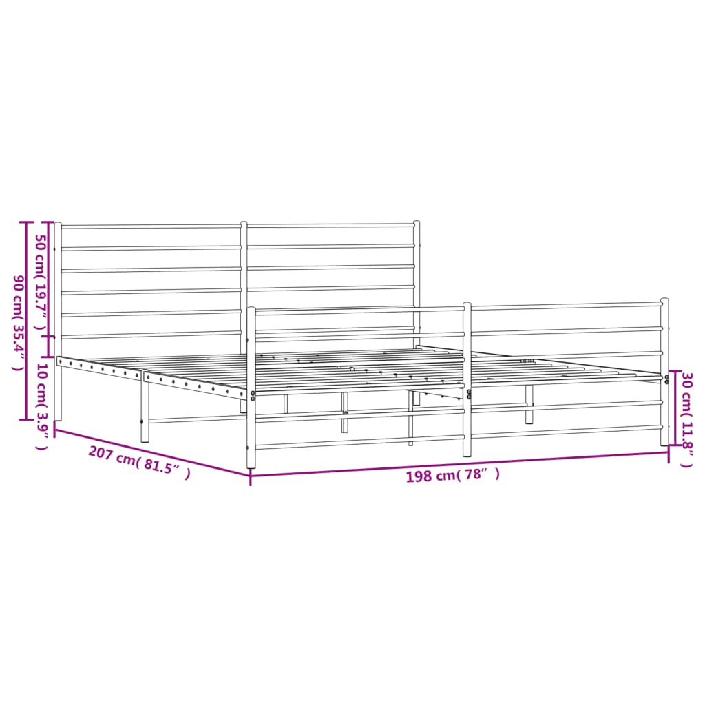 Metal Bed Frame without Mattress with Footboard Black 76"x79.9"