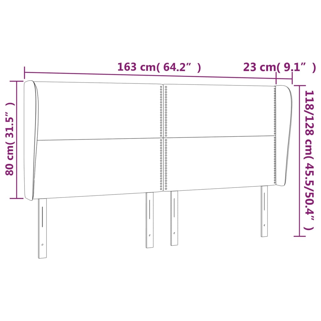 Headboard with Ears Light Gray 64.2"x9.1"x46.5"/50.4" Velvet