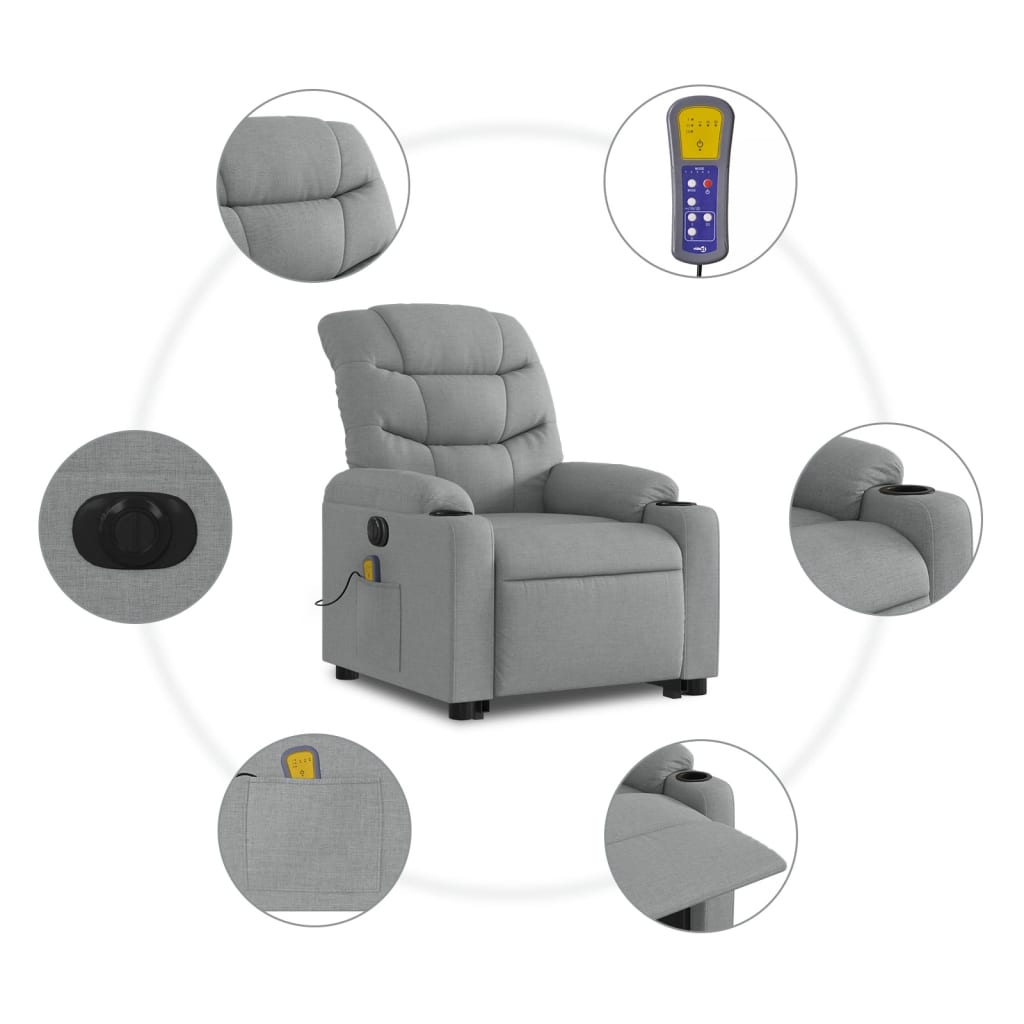 Electric Stand up Massage Recliner Chair Light Gray Fabric