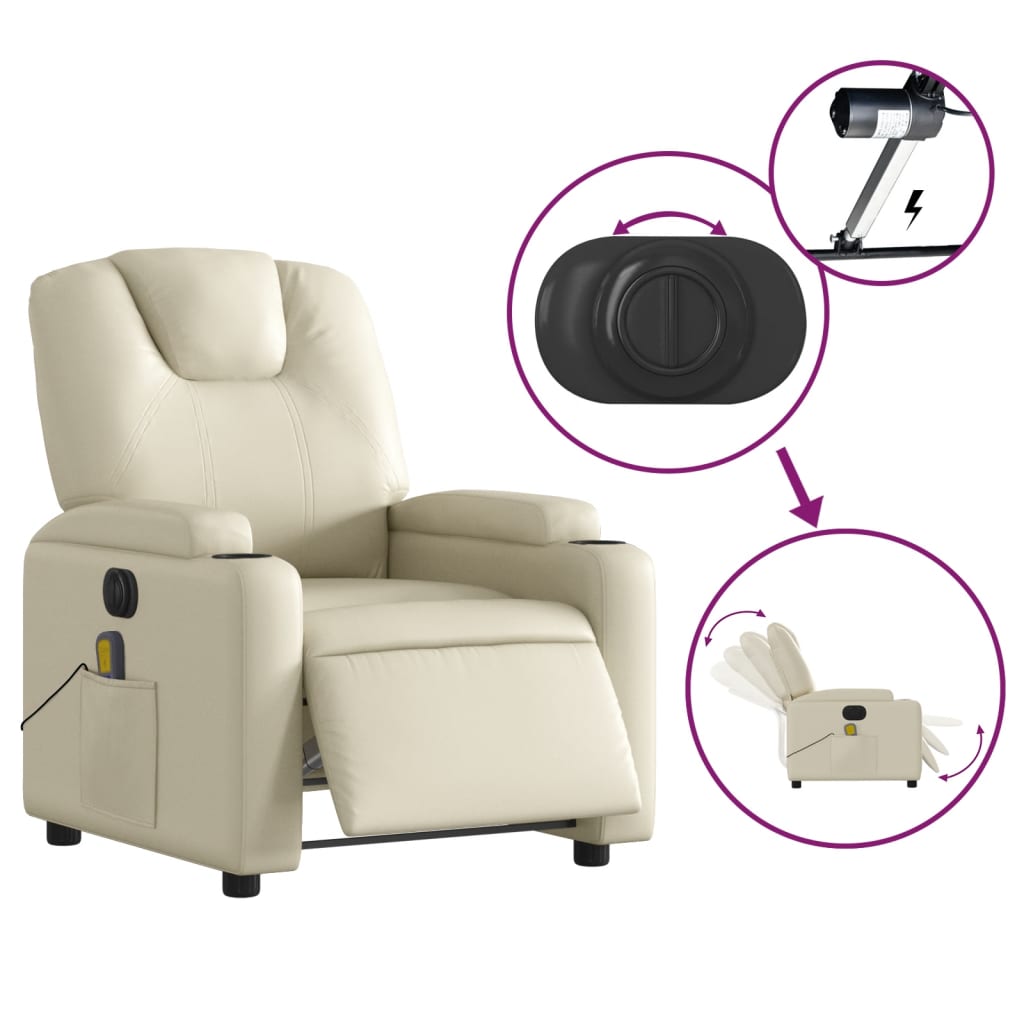 Electric Massage Recliner Chair Cream Faux Leather