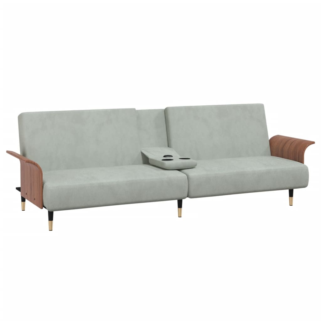 Sofa Bed with Cup Holders Light Gray Velvet