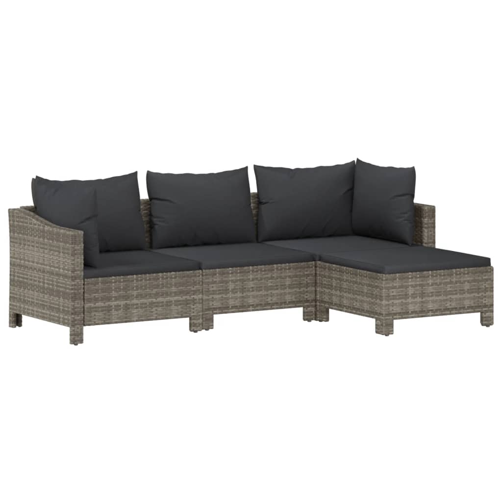 4 Piece Patio Lounge Set with Cushions Gray Poly Rattan