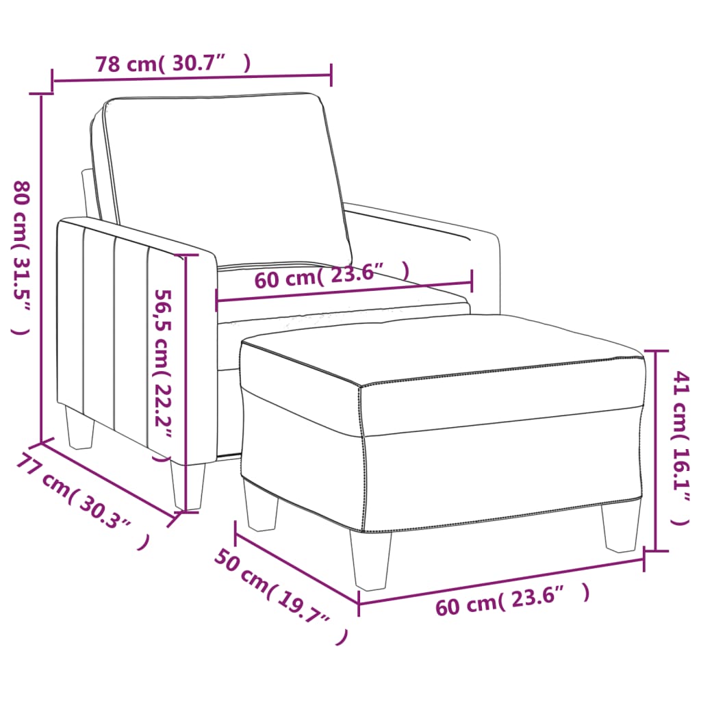 Sofa Chair with Footstool Light Gray 23.6" Fabric