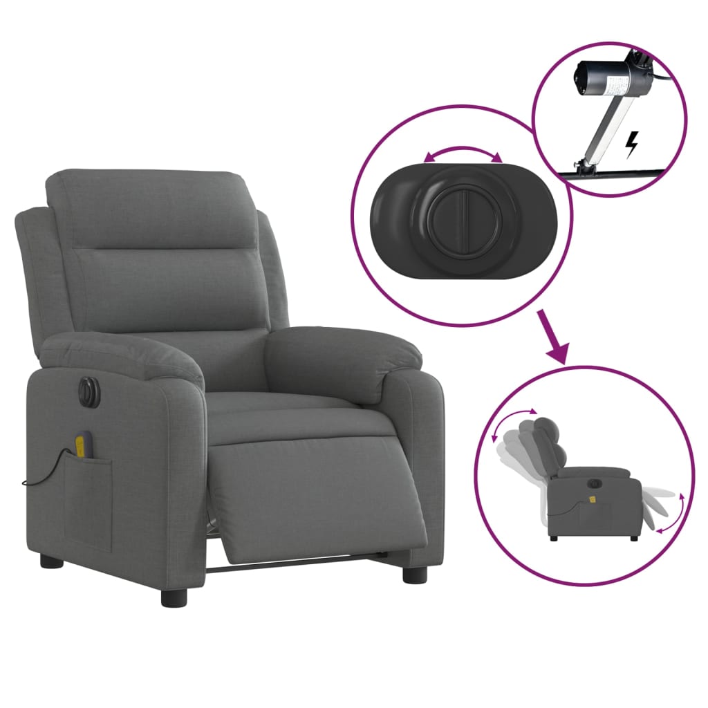 Electric Massage Recliner Chair Dark Gray Fabric