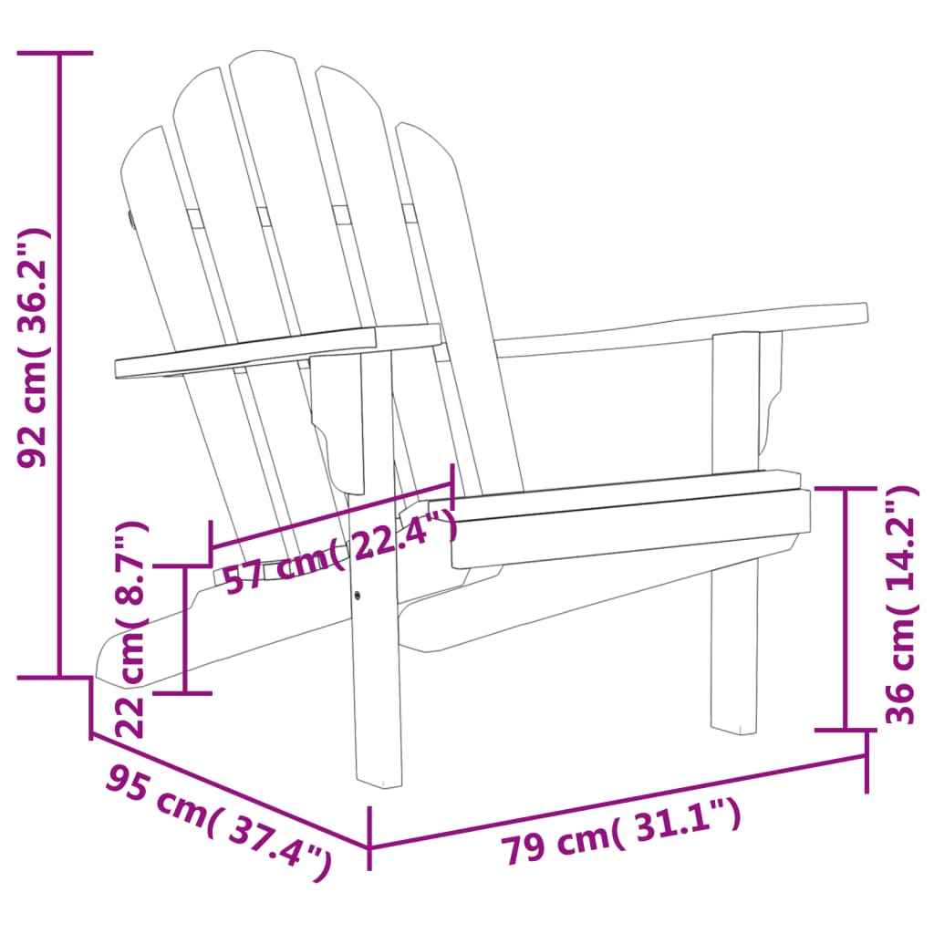 Patio Adirondack Chairs 2 pcs 31.1"x37.4"x36.2" Solid Wood Teak