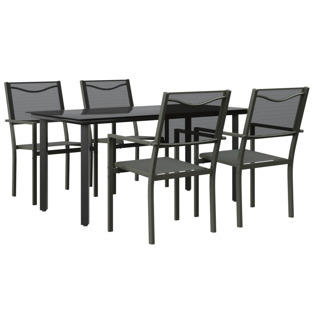 5 Piece Patio Dining Set Black Steel and Textilene