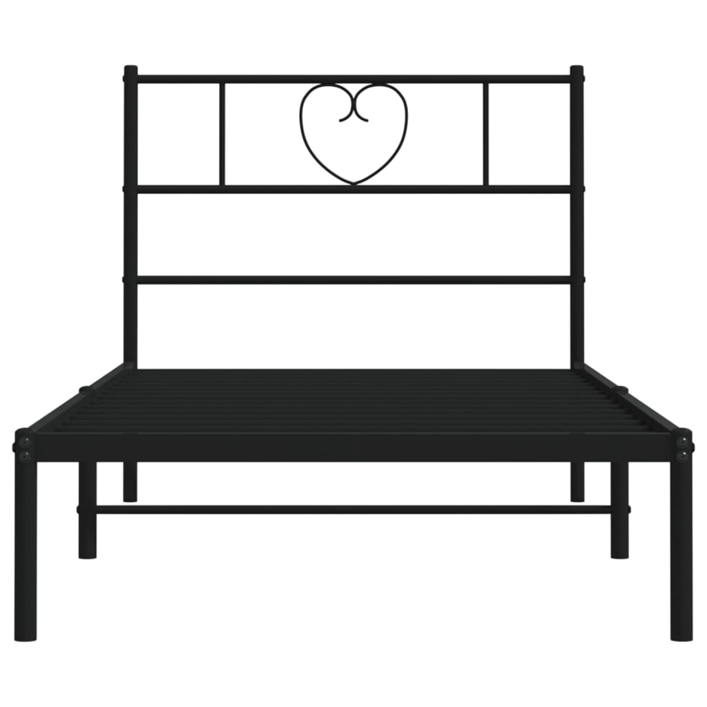 Metal Bed Frame without Mattress with Headboard Black 39.4"x74.8"