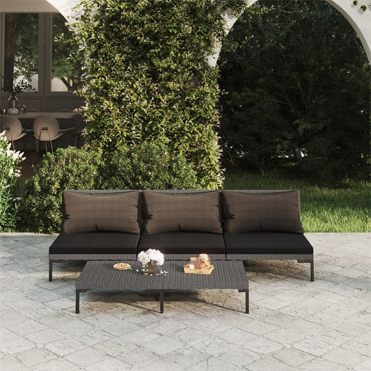 4 Piece Patio Lounge Set with Cushions Poly Rattan Dark Gray