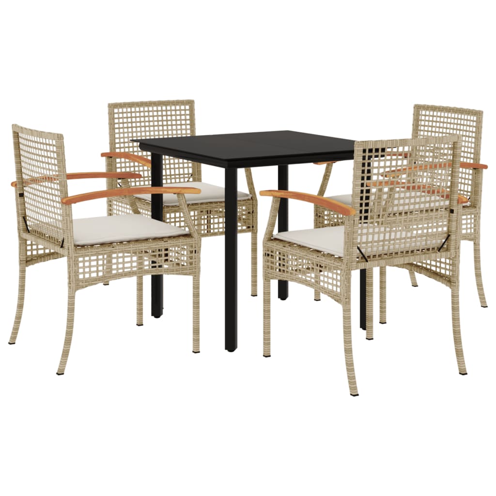 5 Piece Patio Dining Set with Cushions Beige Poly Rattan