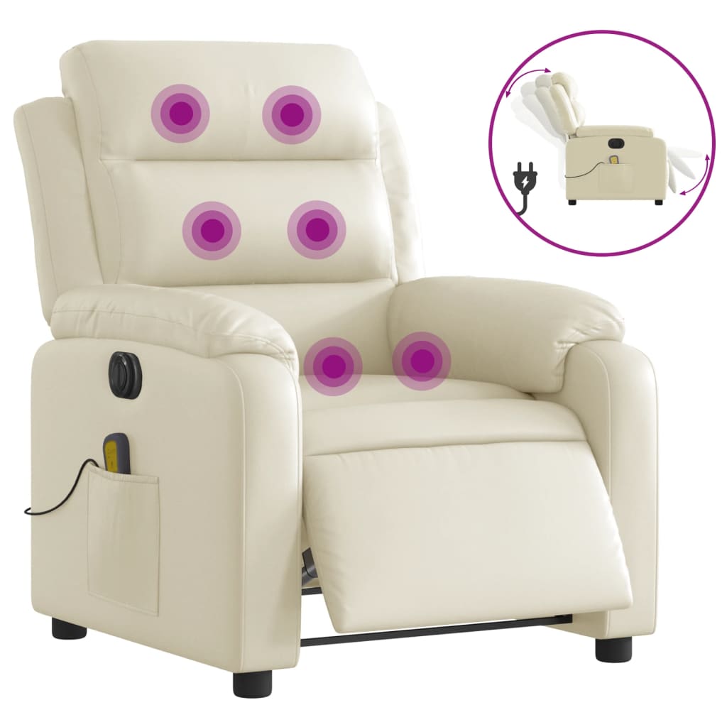 Electric Massage Recliner Chair Cream Faux Leather