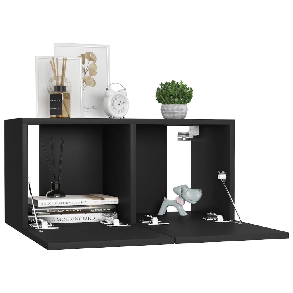 10 Piece TV Stand Set Black Engineered Wood