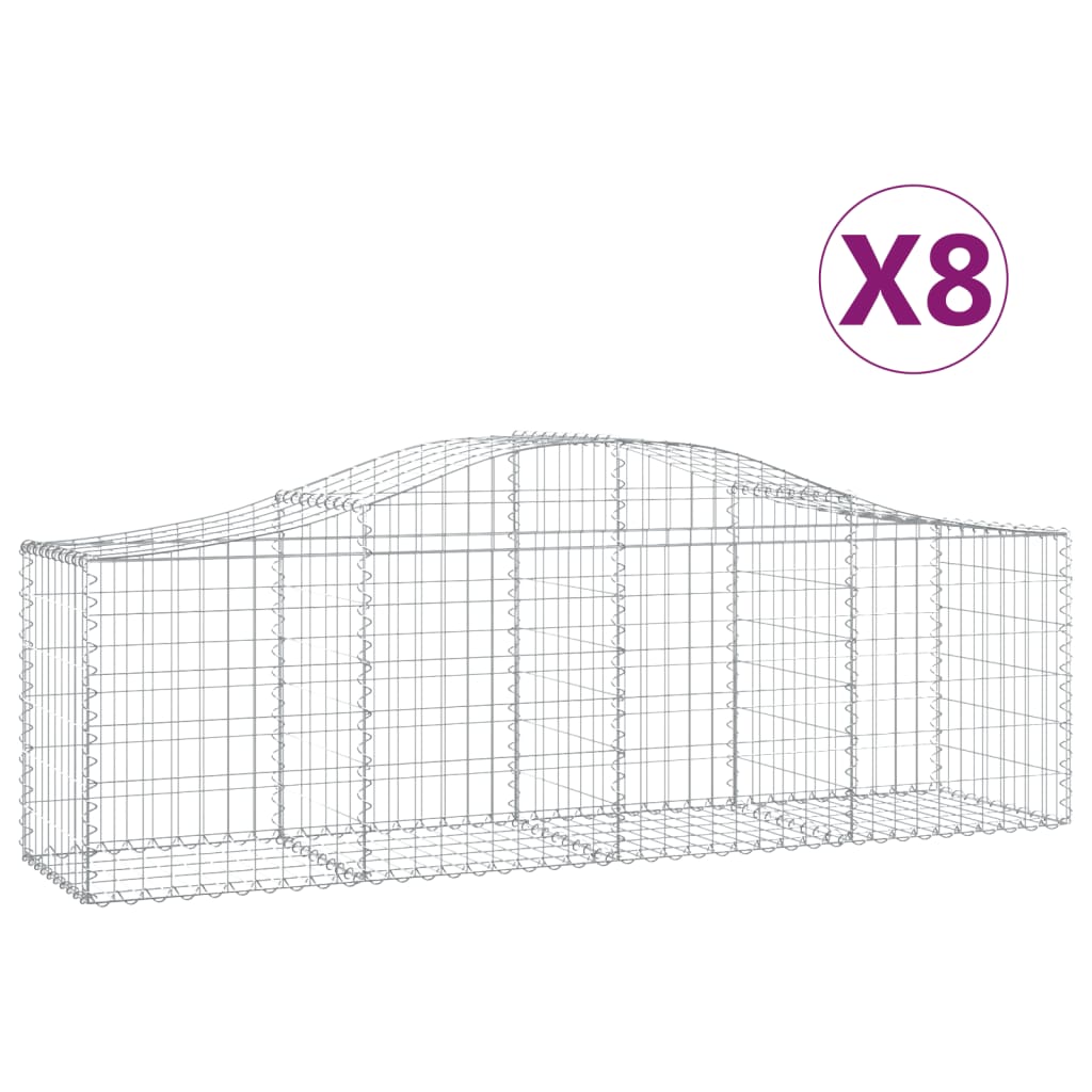 Arched Gabion Baskets 8 pcs 78.7"x19.7"x23.6"/31.5" Galvanized Iron