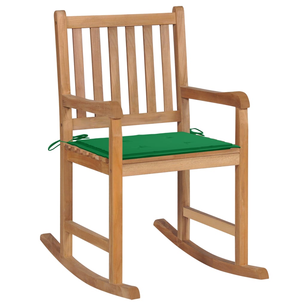 Rocking Chair with Beige Cushion Solid Teak Wood