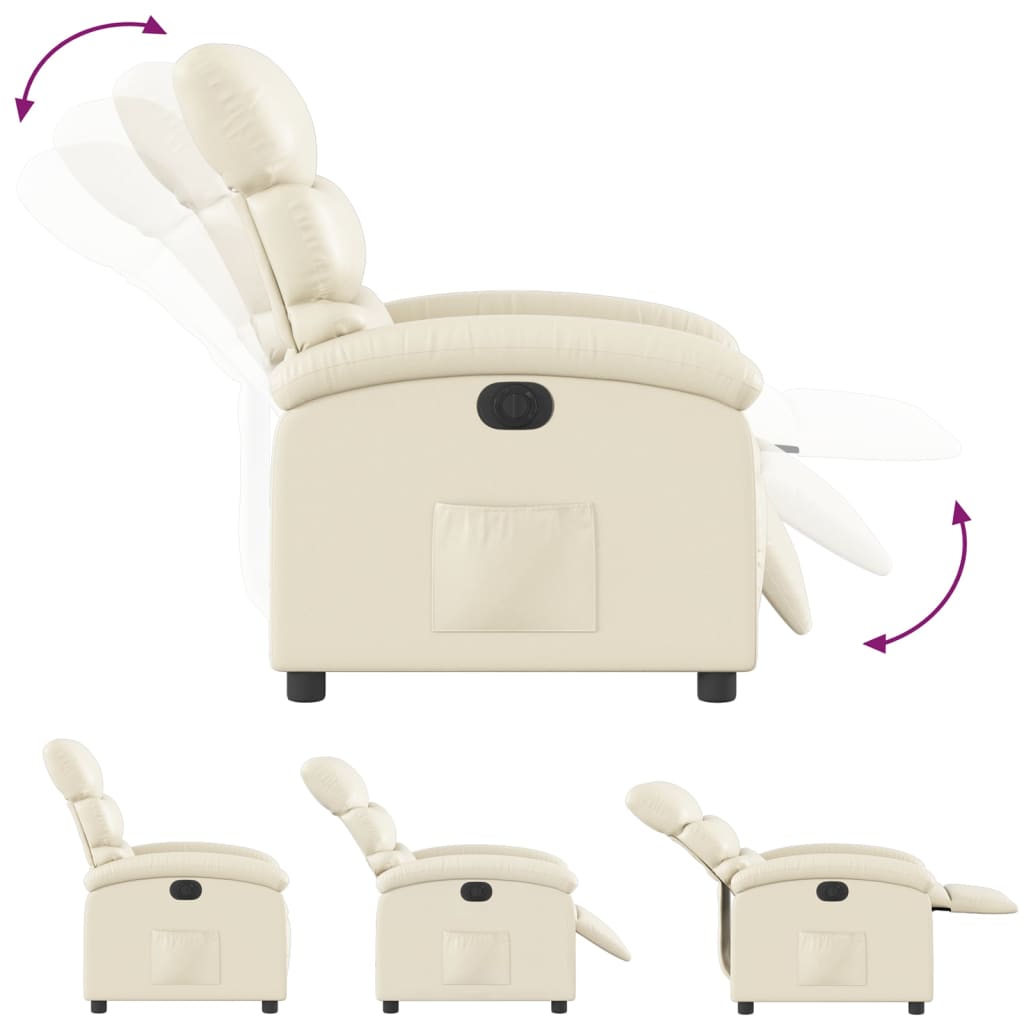 Electric Recliner Chair Cream Faux Leather