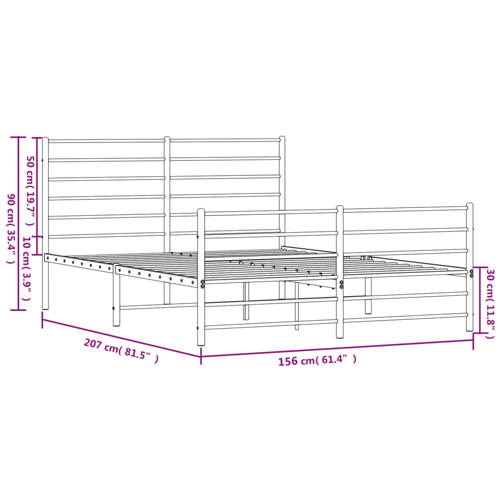 Metal Bed Frame without Mattress with Footboard Black 59.1"x78.7"