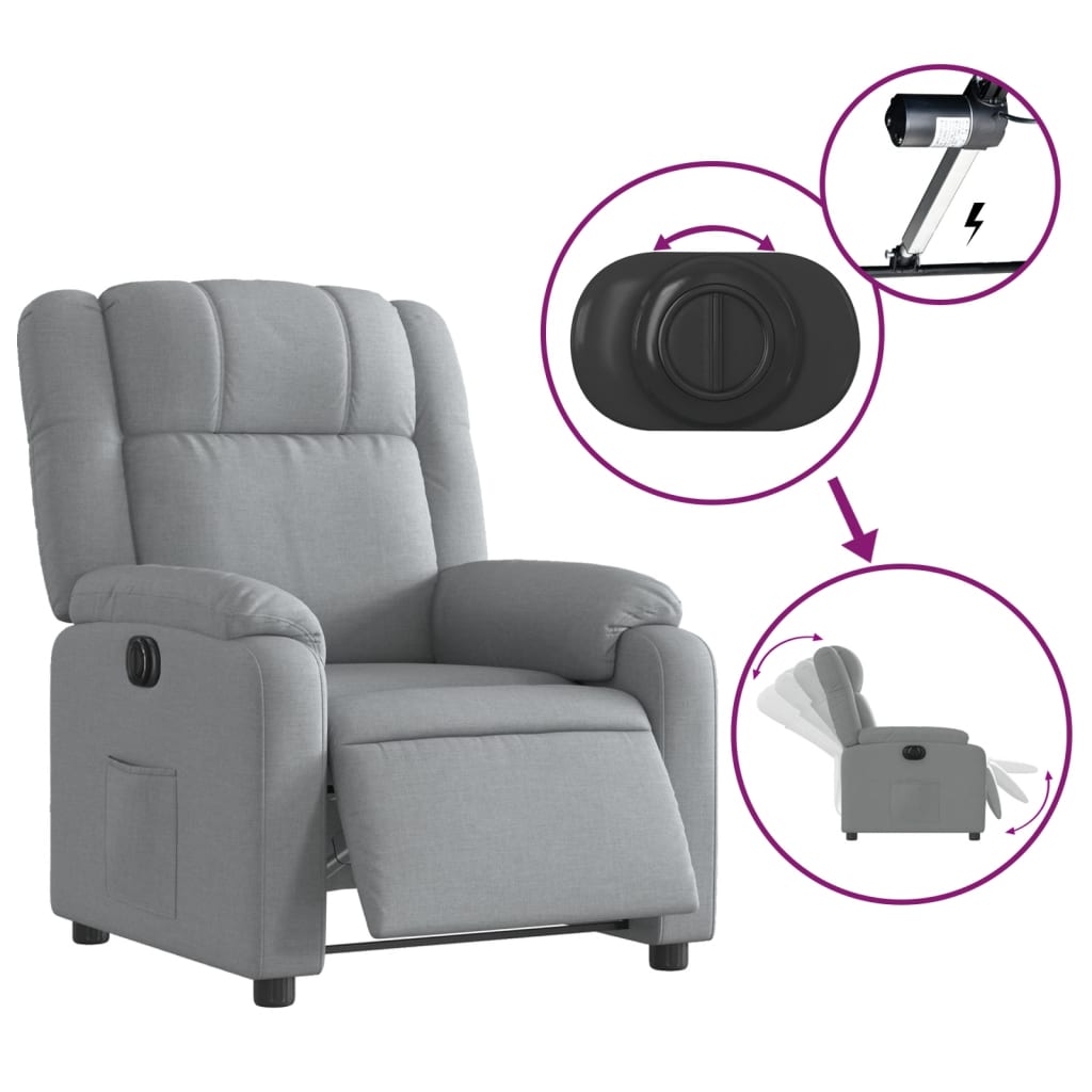 Electric Recliner Chair Light Gray Fabric