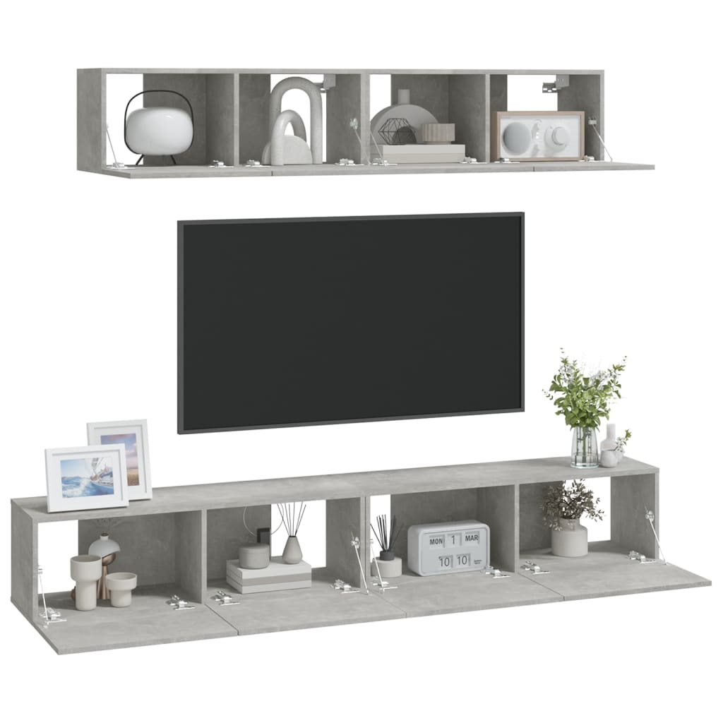 4 Piece TV Stand Set Concrete Gray Engineered Wood