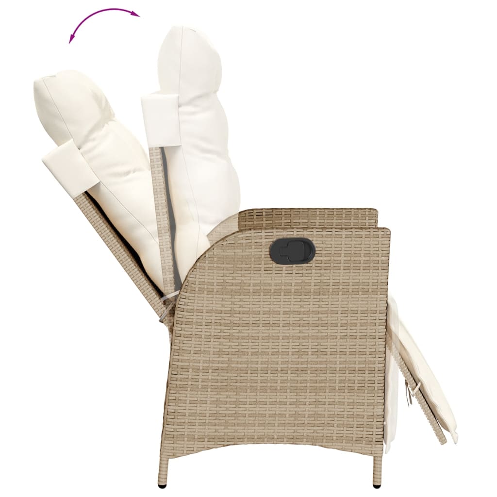 Reclining Patio Chairs 2 pcs with Footrest Beige Poly Rattan