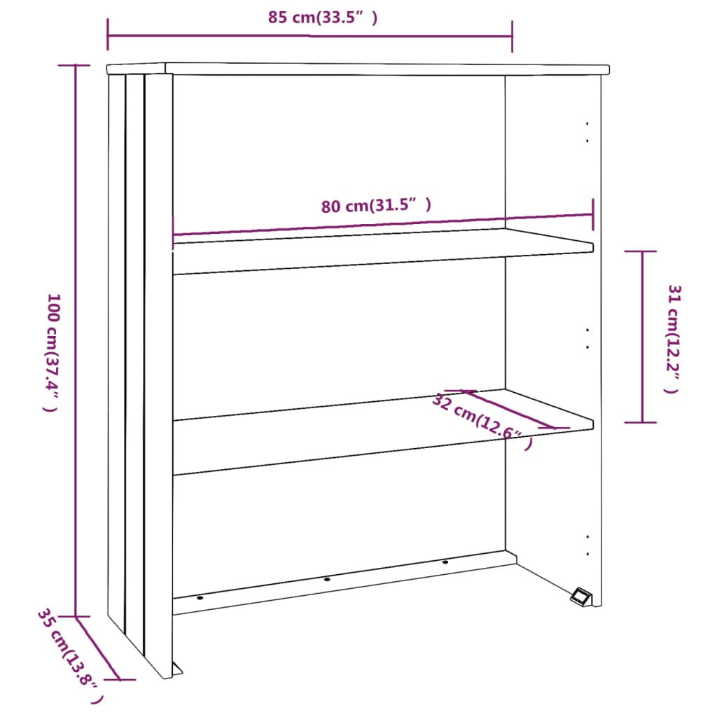 Top for Highboard HAMAR Honey Brown 33.5"x13.8"x39.4" Solid Wood Pine