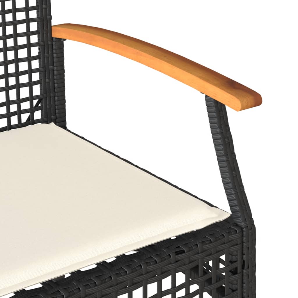 Patio Bench with Cushion Black Poly Rattan Acacia Wood