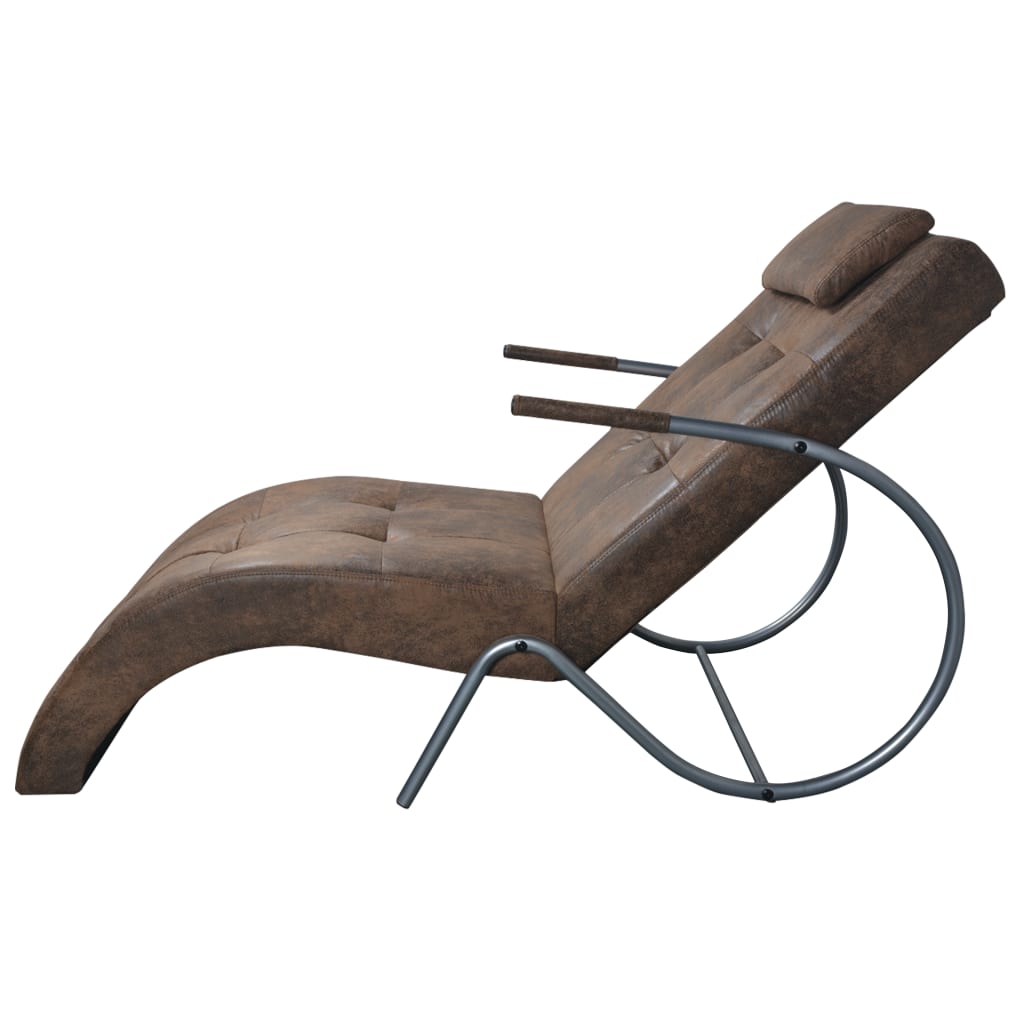 Chaise Longue with Pillow Brown Suede Look Fabric