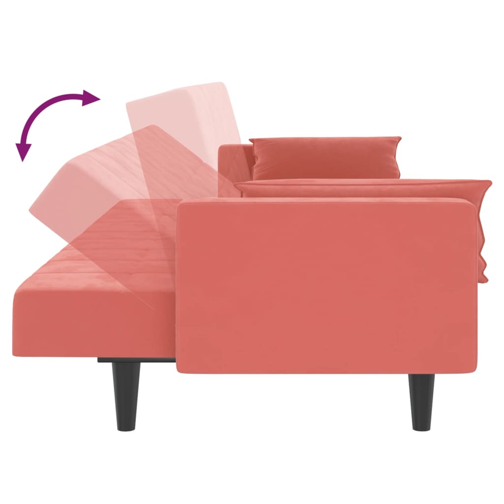 2-Seater Sofa Bed with Two Pillows Pink Velvet