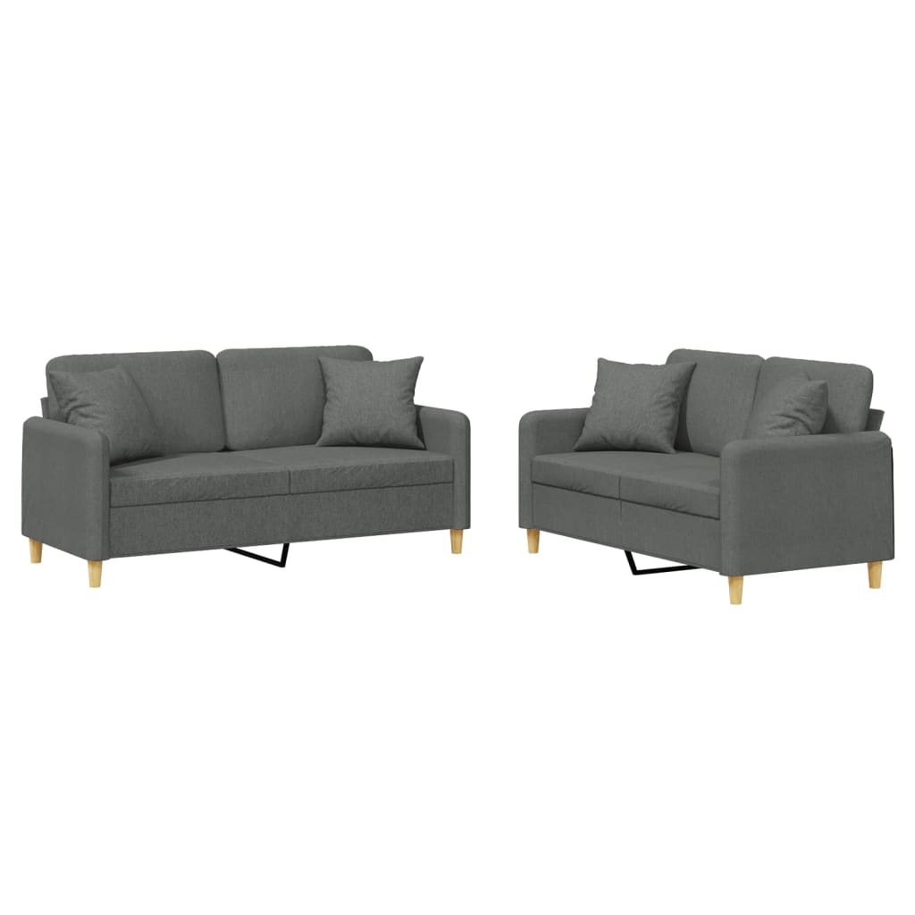 2 Piece Sofa Set with Pillows Dark Gray Fabric