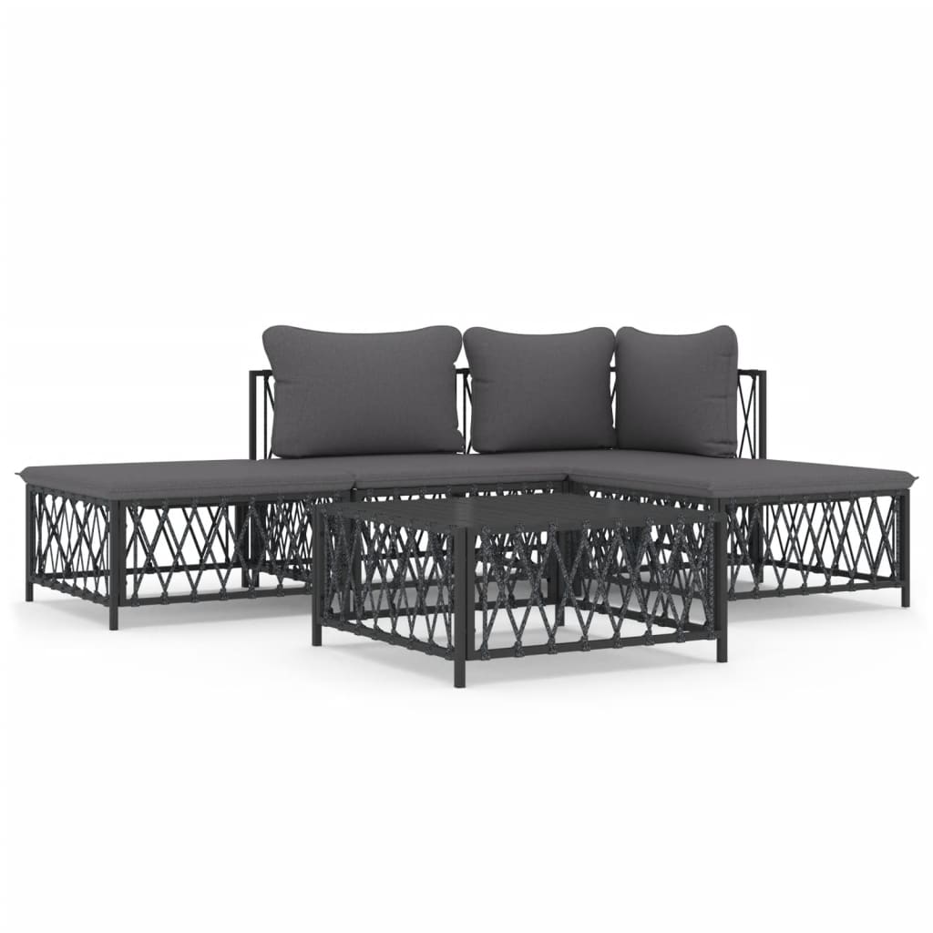 5 Piece Patio Lounge Set with Cushions Anthracite Steel