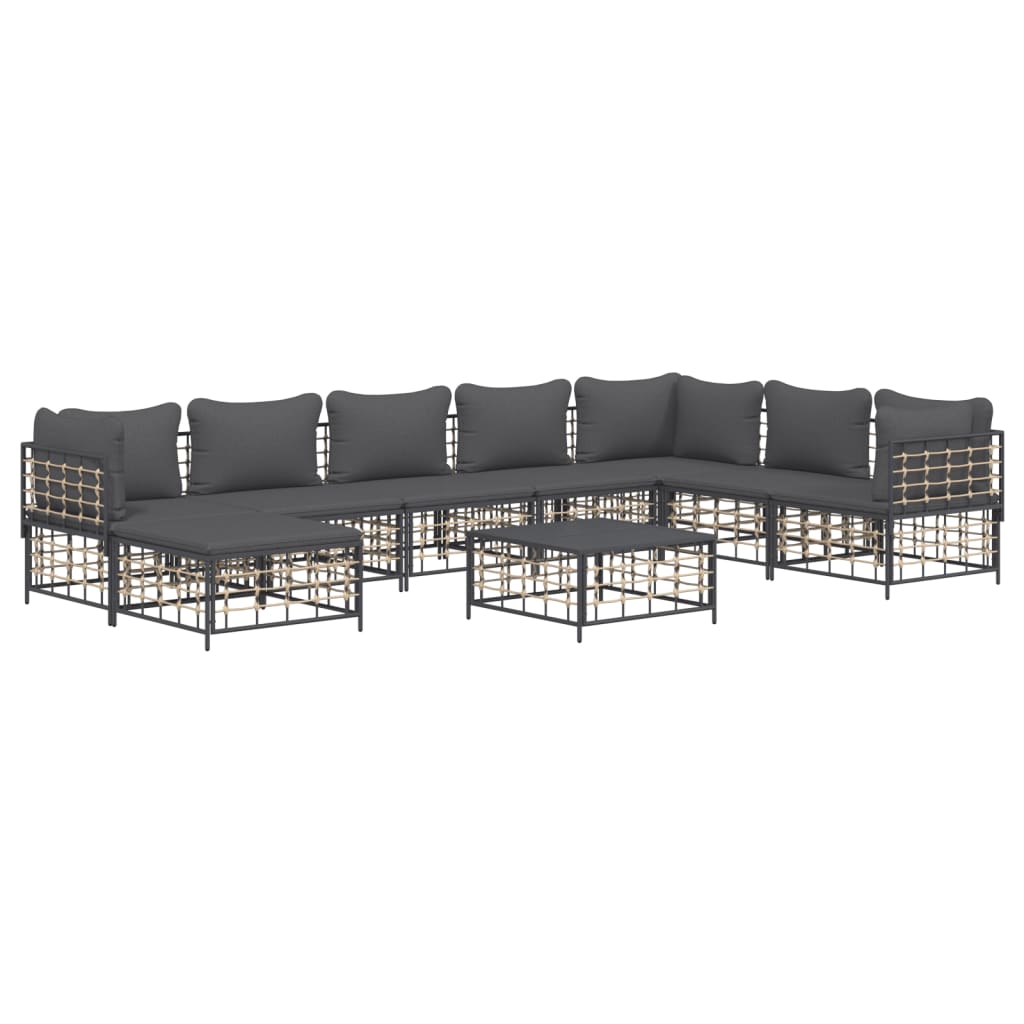 9 Piece Patio Lounge Set with Cushions Anthracite Poly Rattan