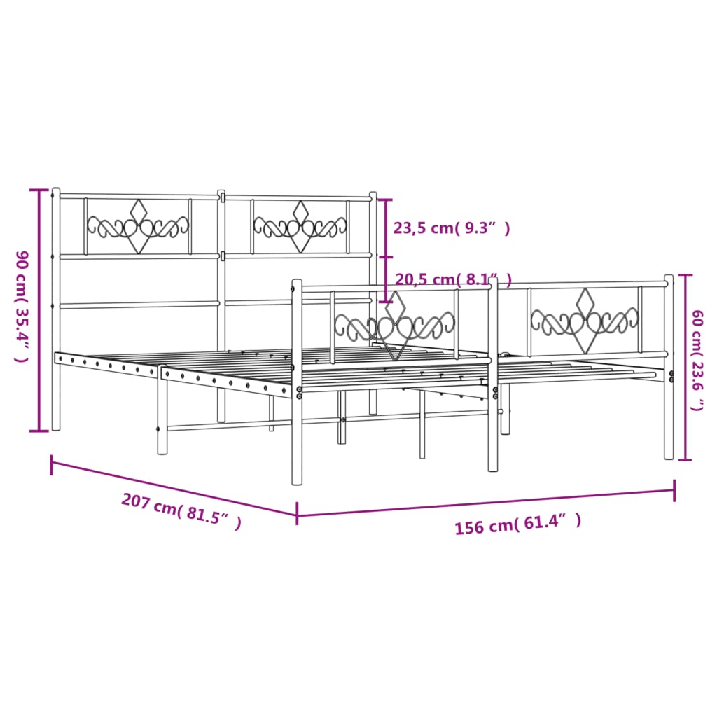 Metal Bed Frame without Mattress with Footboard Black 59.1"x78.7"